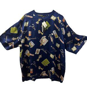 Nicole Miller Silk Men’s Golf Lounge Blue Shirt XL Double Stitch NWT